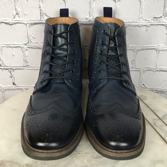 La Milano Patina Collection Mens Leather Blue Oxford Wingtip Boots Size 12 LZ181 - Picture 2 of 13